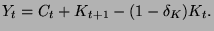 $\displaystyle Y_{t}=C_{t}+K_{t+1}-(1-\delta _{K})K_{t}.$