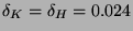 $ \delta _{K}=\delta _{H}=0.024 $