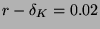 $ r-\delta _{K}=0.02 $